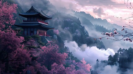 Obraz premium Spiritual Harmony: Unveiling the Peaceful Beauty of Japanese Mountain Temples