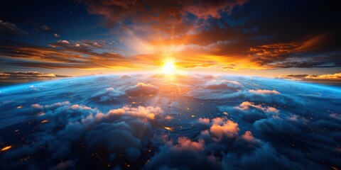 Fototapeta premium Stunning view of a sunrise above the clouds with vibrant colors