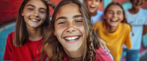 Teens having fun, their faces glowing with excitement