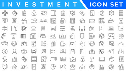Investment Line Editable Icons set. Vector illustration in modern thin line style of business related icons: types of investments, economics, profit, savings, and more. Isolated on white