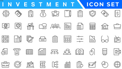 Investment Line Editable Icons set. Vector illustration in modern thin line style of business related icons: types of investments, economics, profit, savings, and more. Isolated on white