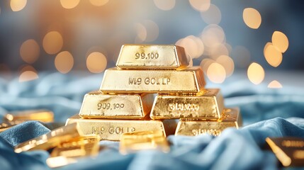 Stack of gold bars with a glittering background, symbolizing wealth, investment, and luxury. Perfect for financial and business themes.