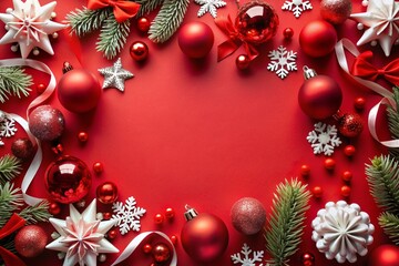 red christmas background with snowflakes