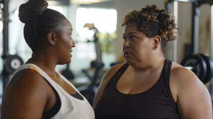 Two Women Talking in Gym: Workout Motivation and Support
