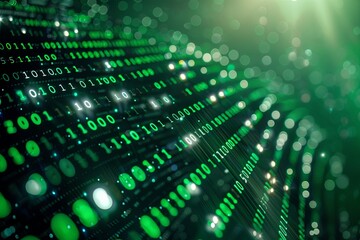 Green dark binary code data streaming background created with Generative AI