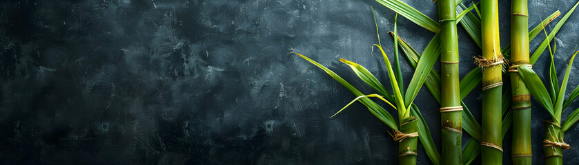 Fototapeta premium Photo Realistic Blackboard with Sugar Cane and Rising Line Concept Increase in Sugar Commodity Value Symbolized on Whimsical Background