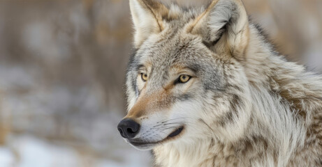 Fototapeta premium Close-up of a Majestic Grey Wolf in Winter Wilderness