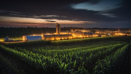 An image of rural agriculture with corn fields and biomass gas generators