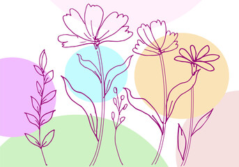 Modern flower abstract vector illustration with organic various shapes and flower line art for print or use as wall art, card, flyer or T Shirt