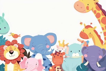 Naklejka premium Cute and brightly colored and playful animal illustration. Wild woodland safari jungle animals illustrations.
