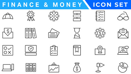 Money line icons. Set of Banking, Wallet and Coins icons. Credit card, Currency exchange and Cashback money service. Euro and Dollar, Cash wallet, exchange. Banking credit card, atm payment. Vector
