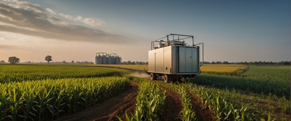 Obraz premium An image of rural agriculture with corn fields and biomass gas generators