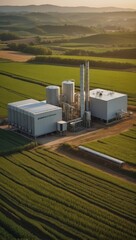 An image of rural agriculture with corn fields and biomass gas generators