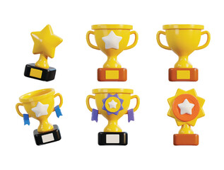 Trophy cup icon set 3d rendering vector illustration