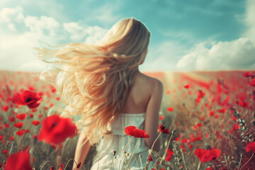Naklejka premium girl in poppy field
