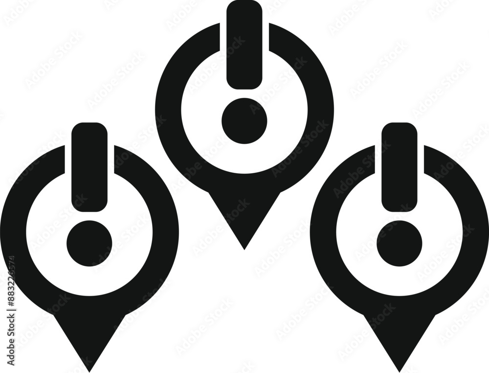 Poster black gps pointer icon indicating location with exclamation mark, emphasizing points of interest on 