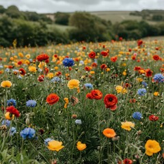 Fototapeta premium Meadow filled with a variety of colorful wildflowers