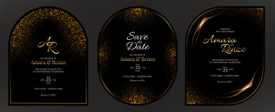 ~ai-22ee9daf-50f5-492c-8eb0-be0eabf6dea2_Luxury gold and black wedding card invitation template, Elegant frame border card decorated with glittering gold bokeh