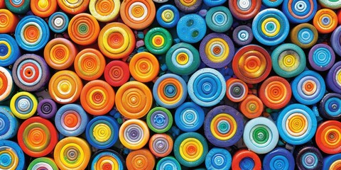 Assorted colorful circular patterns creating an abstract design