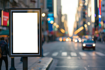 empty layout of vertical billboard street banner poster, in evening city