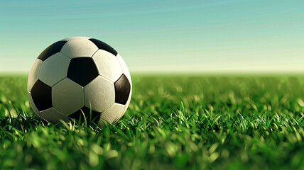 Naklejka premium Soccer ball on green grass field