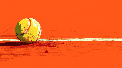 A tennis ball bouncing on a red clay court
