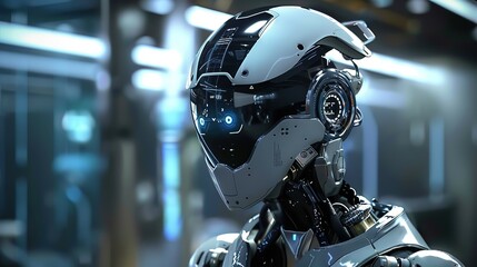 Closeup Of An Advanced Robot's Head In A Futuristic Setting