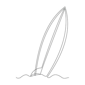 recommend clip art: Continuous single one line surfing board standing up in sand beach summer time sketch drawing vector illustration