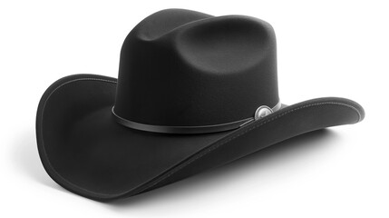 close up on black western outlaw cowboy hat with star prop on white background