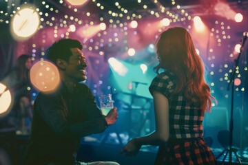 Young people celebrating a party,drinks while having fun at the live music at night