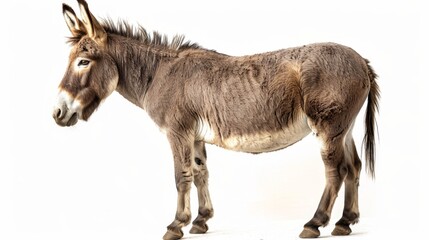 Obraz premium Side View of a Brown Donkey with Long Tail on White Background