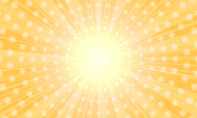 Yellow sunburst pattern background. Radial rays bright shine. dots neon light.