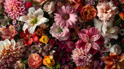 Vibrant Floral Tapestry - Closeup of Pink, Red, and Yellow Blossoms