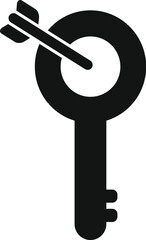 Black silhouette icon of an arrow hitting the center of a target shaped as a keyhole