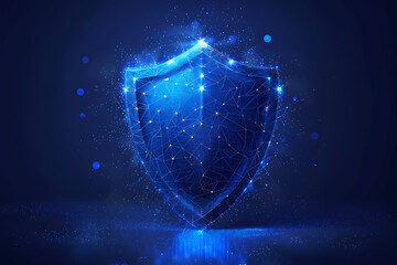  An image of a shield depicted in the wireframe style on a dark blue background