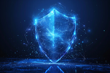 shield depicted in the wireframe style on a dark blue background