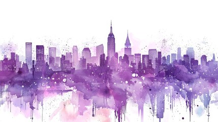 Fototapeta premium Watercolor Purple New York City Skyline