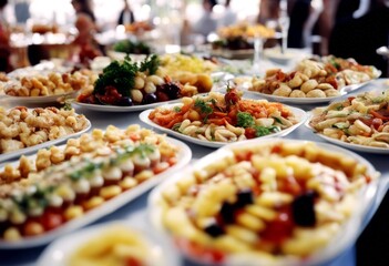 Fototapeta premium displayed a cookery food table delicious various meal feast variety different buffet dish event