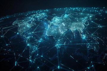 Obraz premium abstract world map symbolizing global network connectivity and international data transfer. Perfect for illustrating cyber technology and worldwide business concepts. Photo