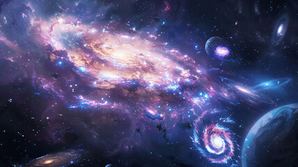 Nebula galaxies in space abstract cosmos background copy space