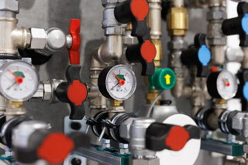 Pressure gauge in the pipeline system and valve control system in the boiler room.