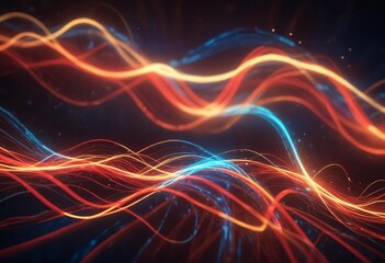 Obraz premium Abstract futuristic background with red blue glowing neon moving high speed wave lines and bokeh lights. Data transfer concept Fantastic wallpaper. Generative AI 