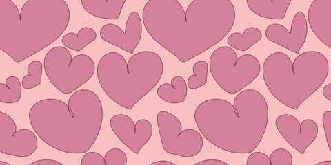 A seamless pattern with hearts. Pink hearts background. Pink hearts seamless pattern doodle illustration.