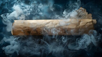 Mysterious Ancient Scroll Unrolling with Ethereal White Smoke Revealing Vintage Mystical Concept