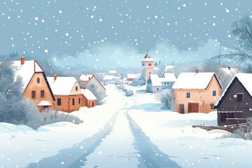 Naklejka premium Winter Wonderland in a Quaint Village