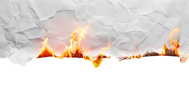 Burning paper on transparent background