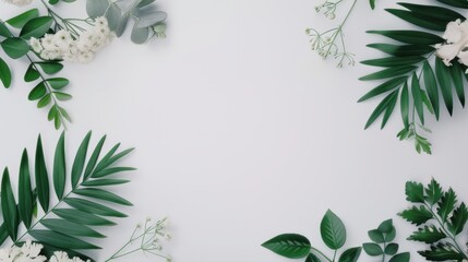 A stylish and modern composition featuring a white background with a delicate foliage border, perfect for adding a touch of elegance to your designs.