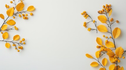 Obraz premium A simple and elegant border of yellow foliage surrounds the image, providing a natural and organic frame. The minimalist style and copy space make this photo ideal for adding text or graphics.