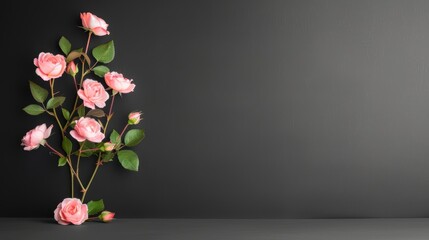 A minimalist black background with a delicate border of roses, creating a sophisticated and elegant frame. The image offers plenty of copy space for adding text or graphics, perfect for various