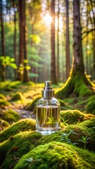 a bottle of perfume in the forest mock up